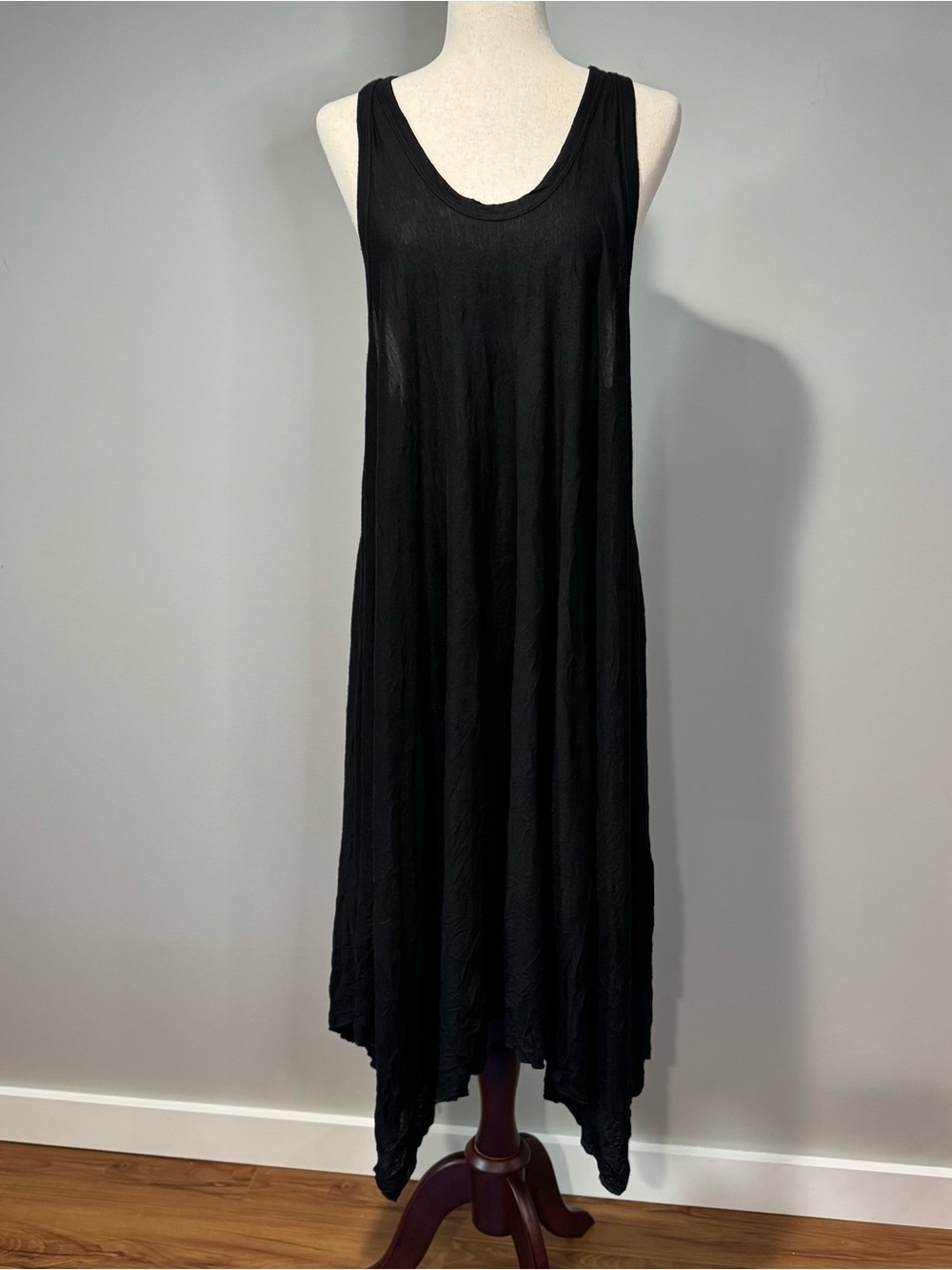Comfy USA Black Sleeveless Sharkbite Hem Maxi Dress Lagenlook Minimalist Size L